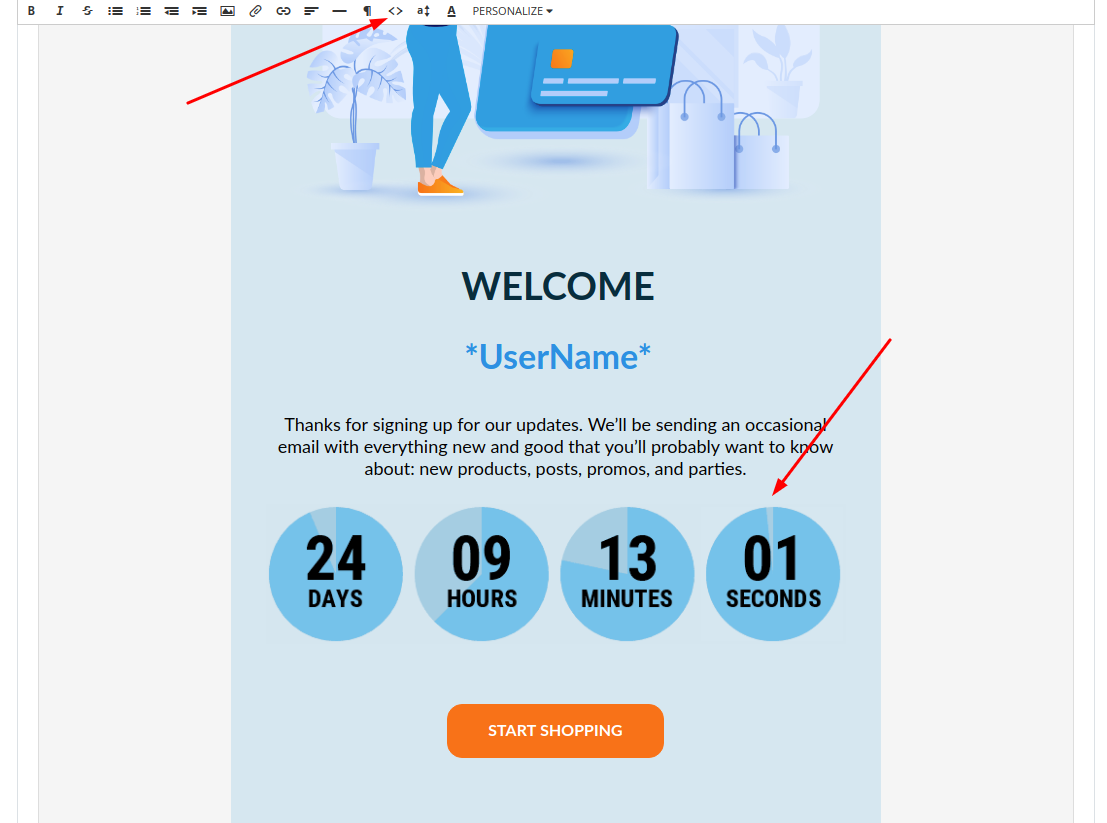 Animated countdown timer for email in ConvertKit