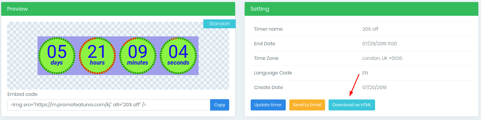 Download timer as Html