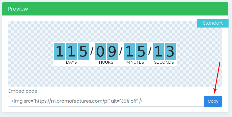 Countdown timer in Promofeatures
