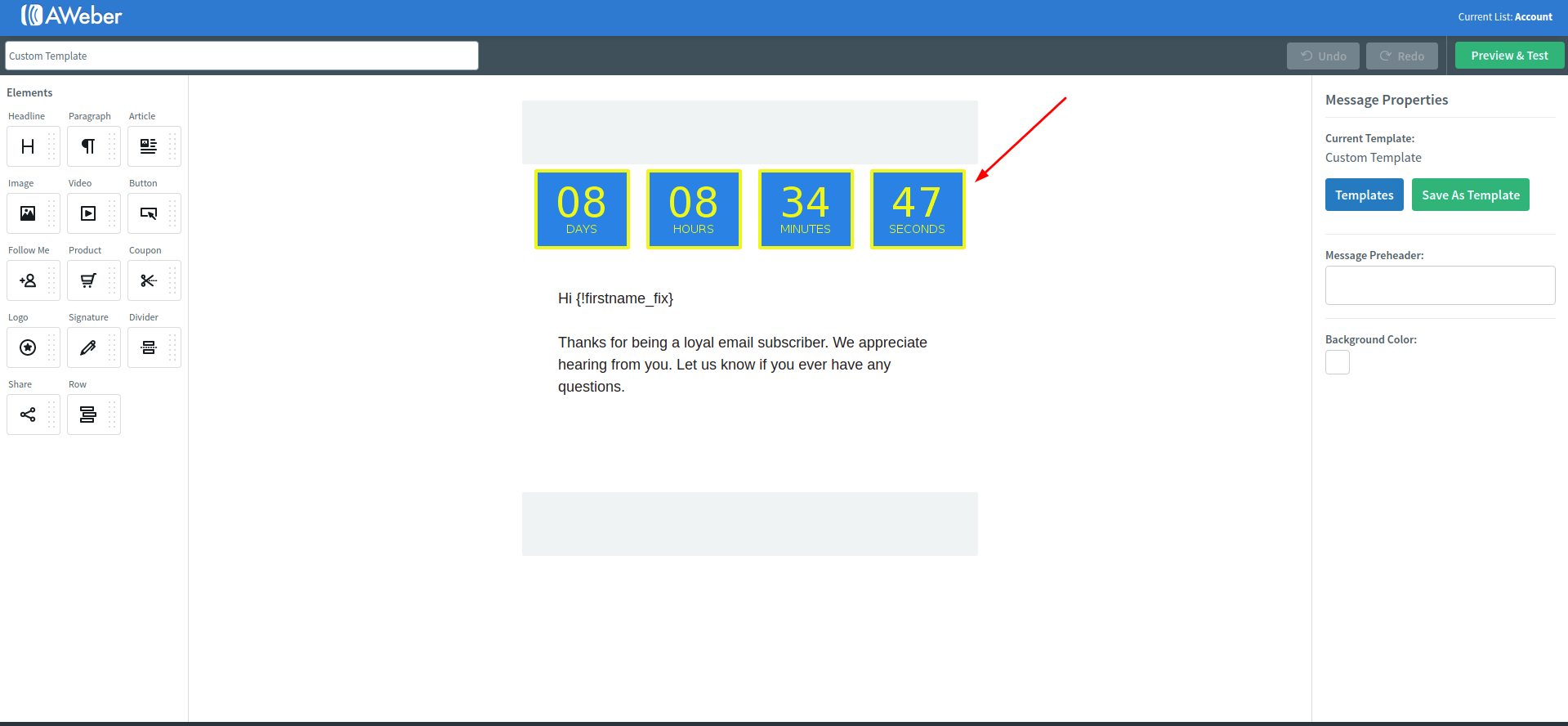 Animated countdown timer for email in AWeber