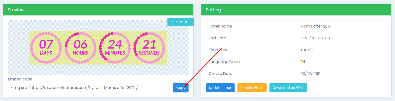 PromoFeatures embed code