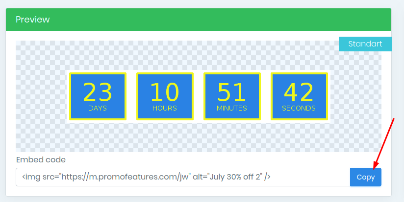 PromoFeatures countdown timer for email