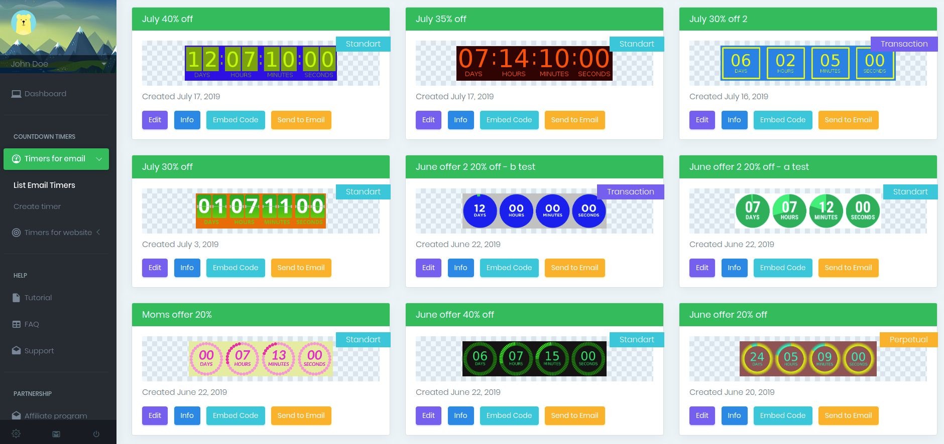 List Countdown timers for email