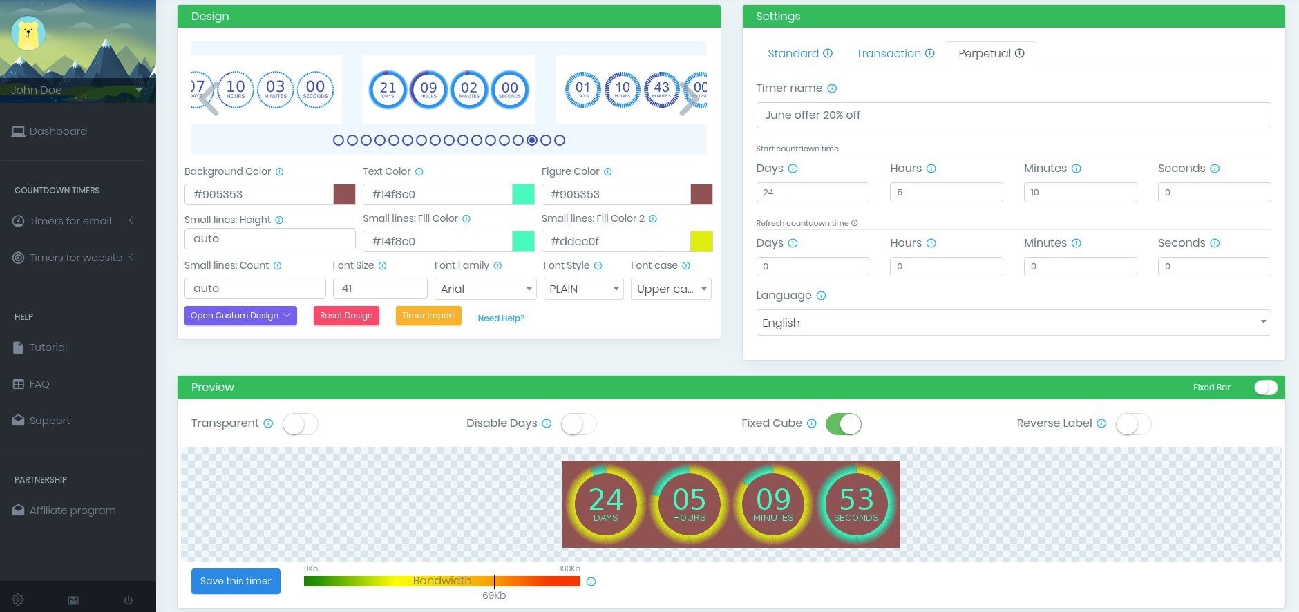 Timers for website and email letter