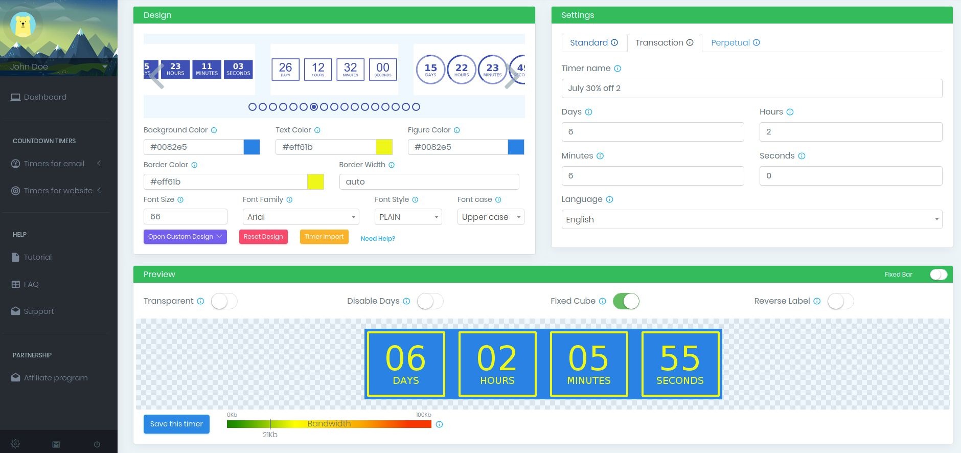 Outlook countdown timers