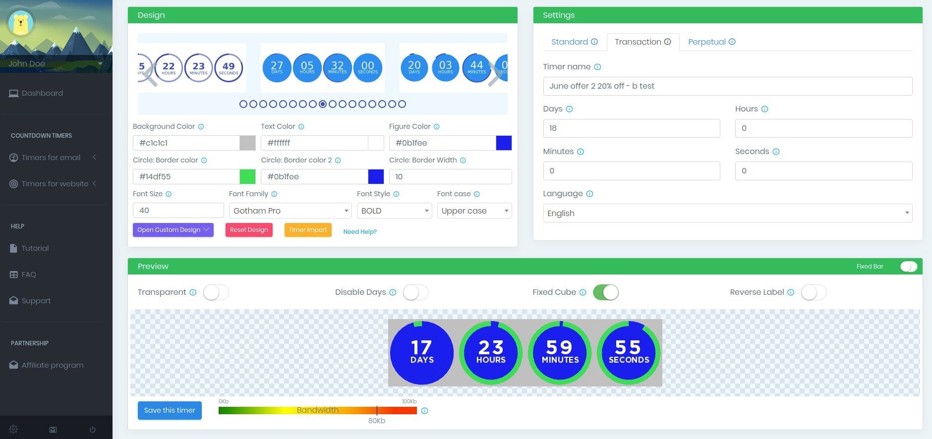 Timers countdown for website